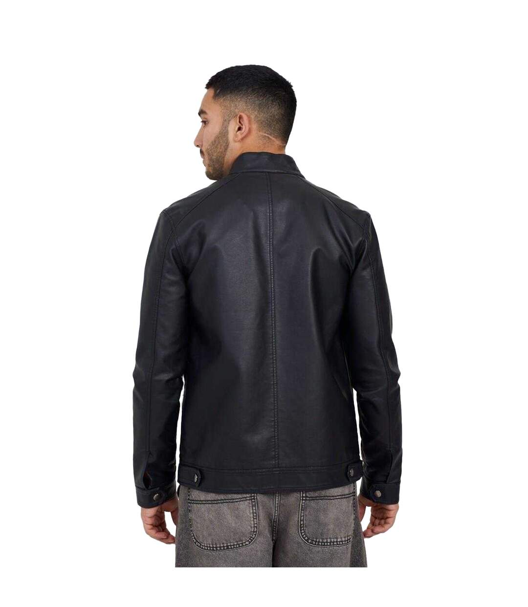 Mens Faux Leather Jacket Black Brave Soul-3