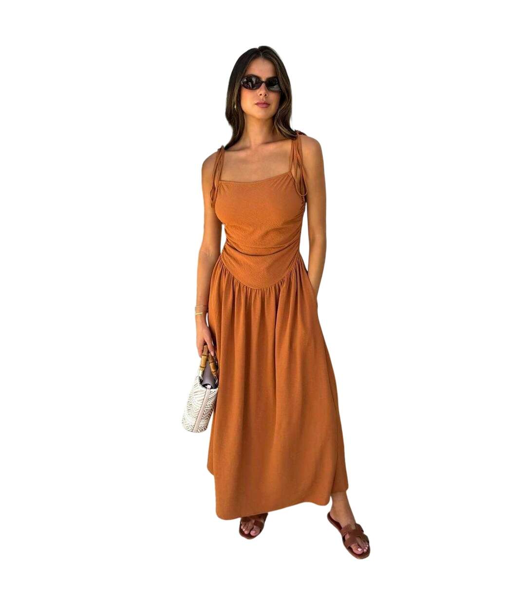 Robe Mi-longue Vacances Femme Rouge Pastel AX Paris-2