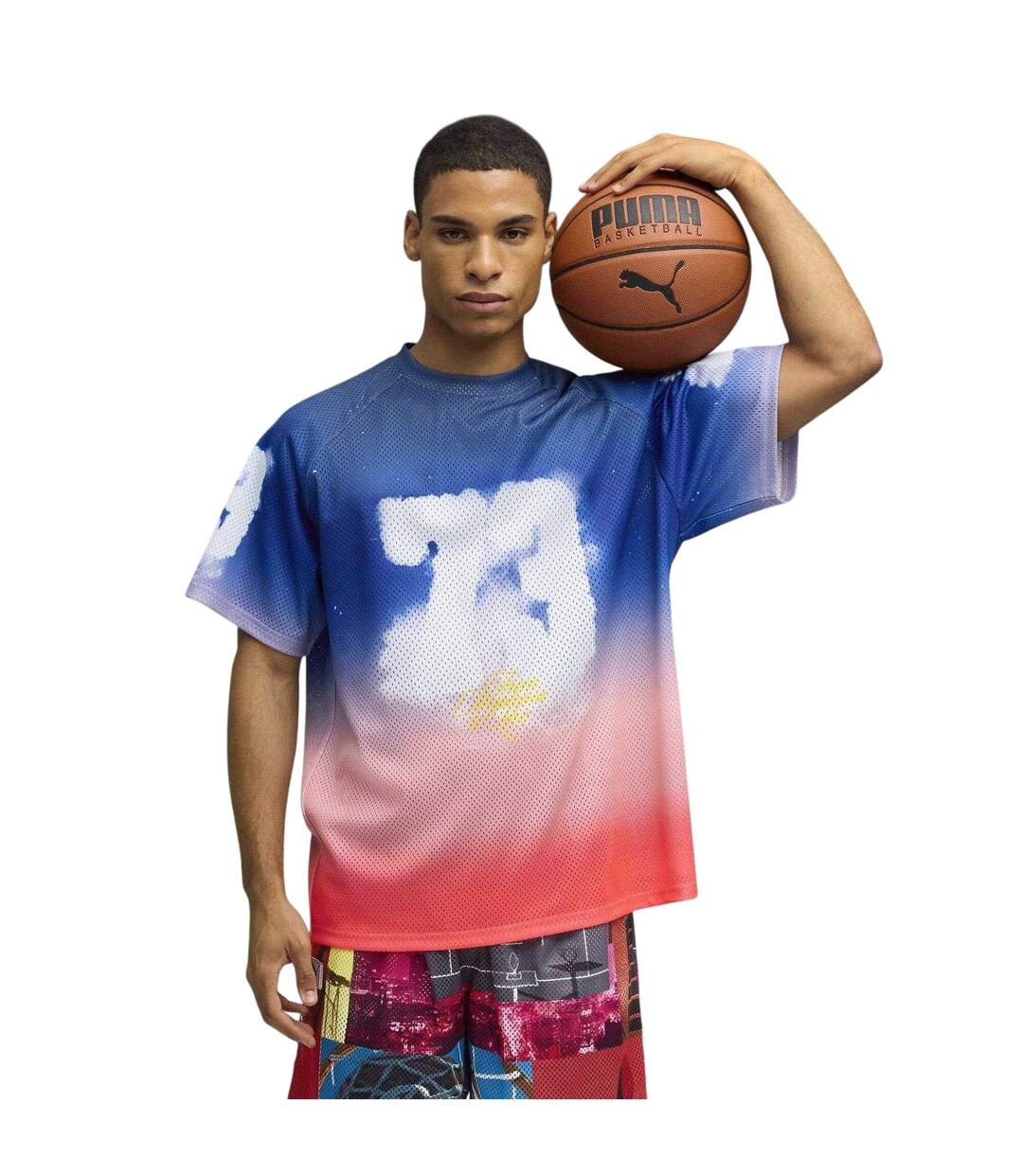 Mens Hooptopia Sunset T-shirt Persian Blue Puma-1