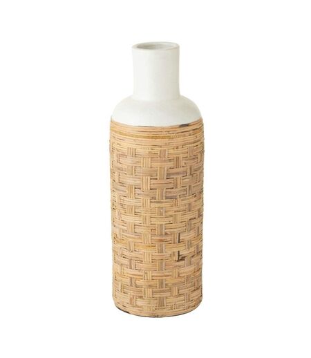 Vase Déco avec Tissage Rotin Bali 75cm Blanc & Naturel