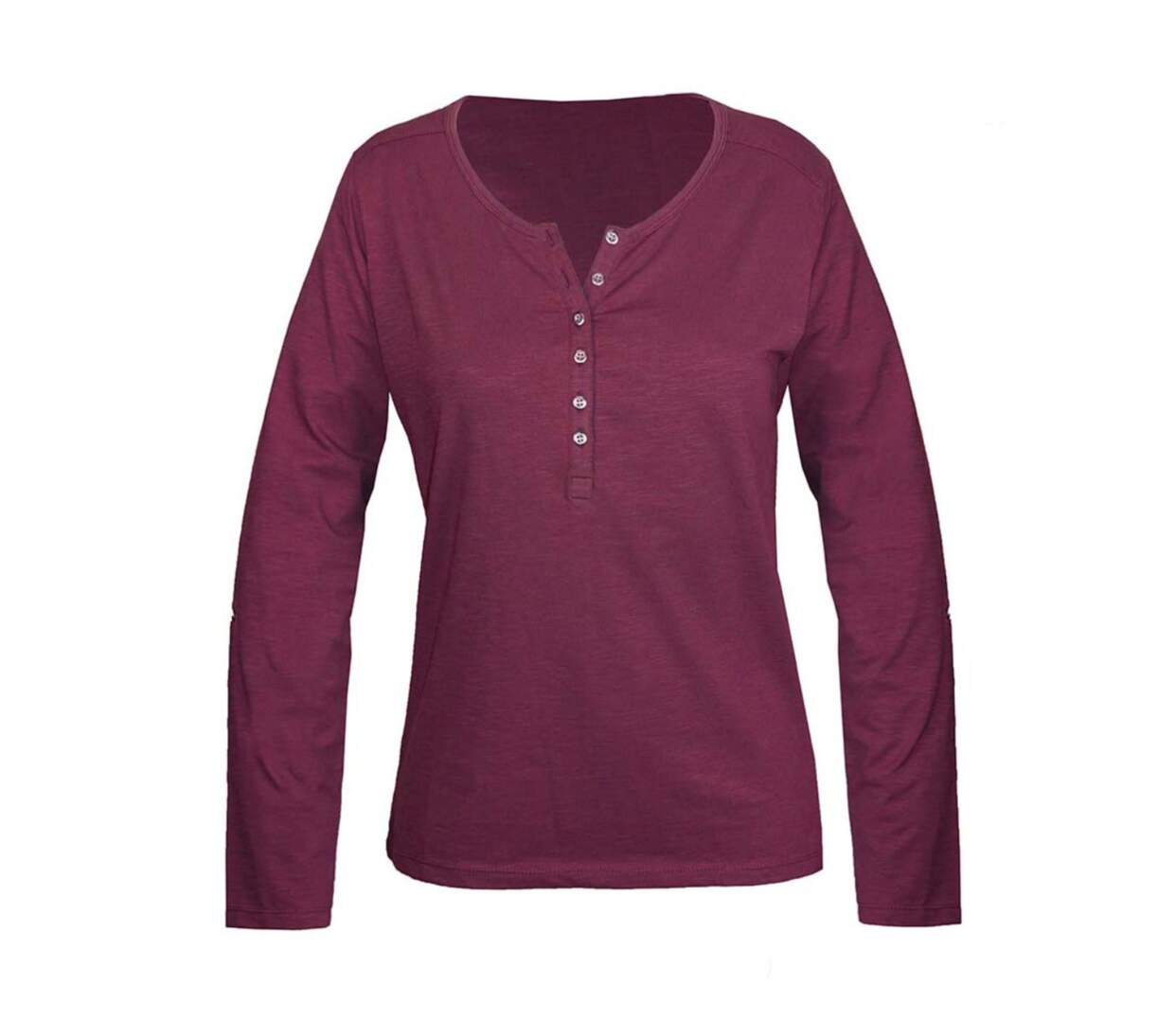 MAYFLOWER NINON4 : Tee-shirt manches longues prune en coton flammé avec patte boutonnée-5