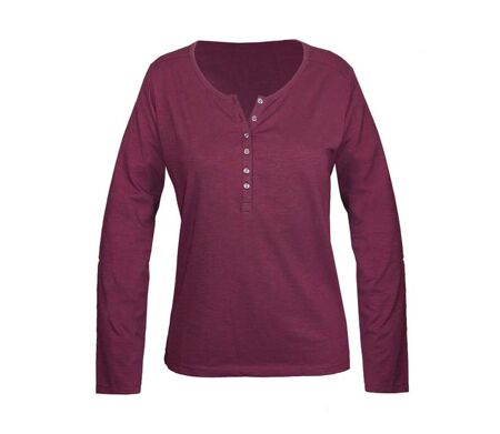 MAYFLOWER NINON4 : Tee-shirt manches longues prune en coton flammé avec patte boutonnée