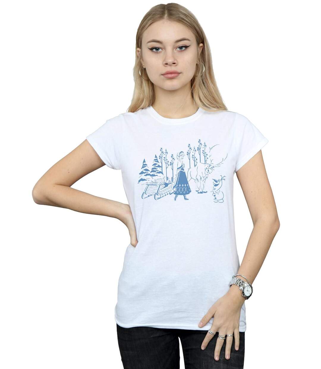 Disney T-shirt en coton Femme/Femme Frozen Anna Sven et Olaf (Blanc) - UTBI22041-2