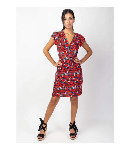 Robe courte cintrée TANIA imprimé fleuri rouge Coton Du Monde