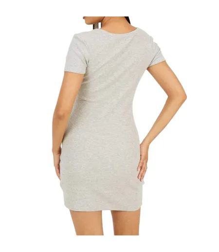 Womens/ladies Ribbed Notch Neck Mini Dress Grey Marl Brave Soul