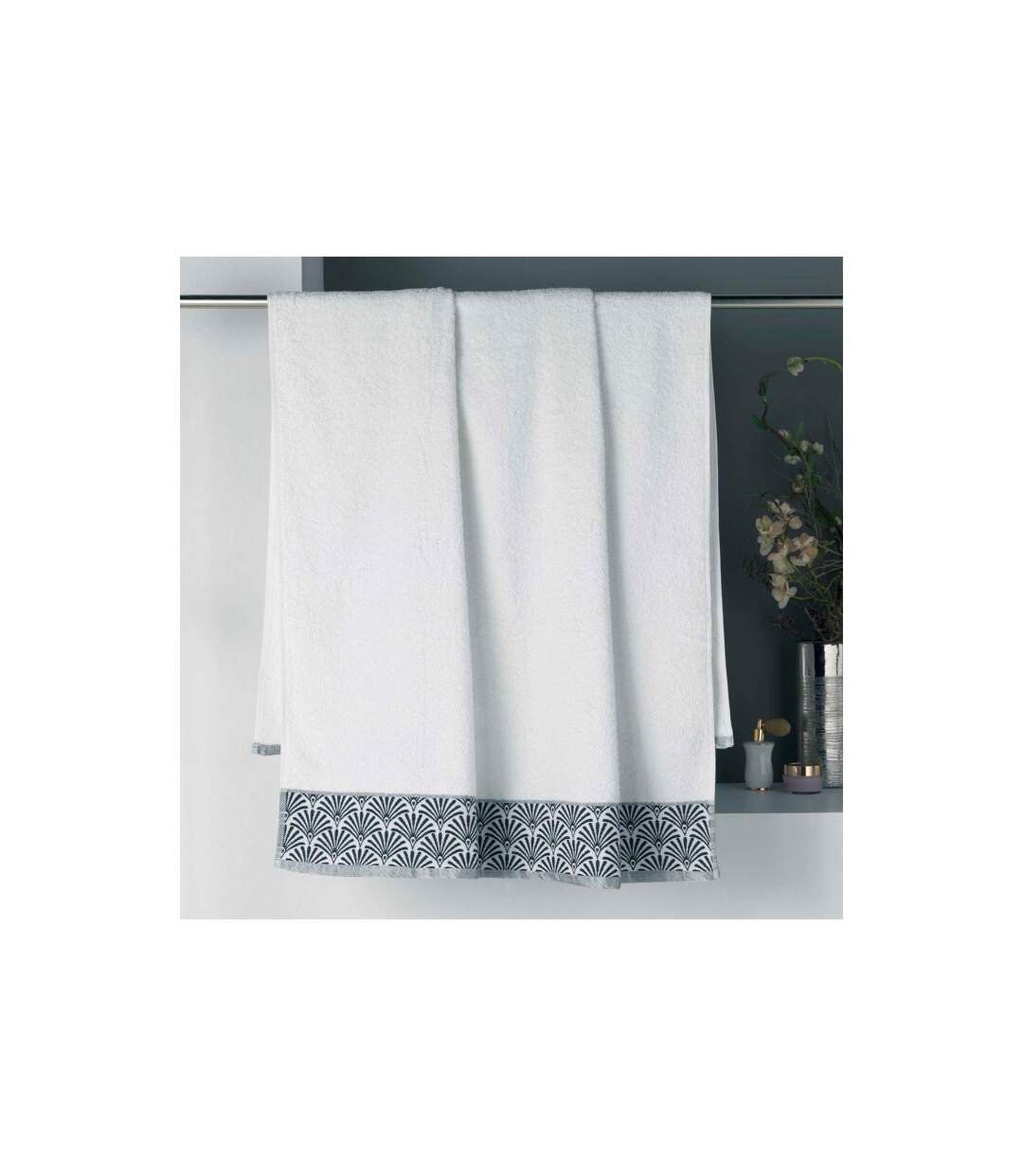 Drap de Bain Coton Jacquard Goldy 90x150cm Blanc & Argent