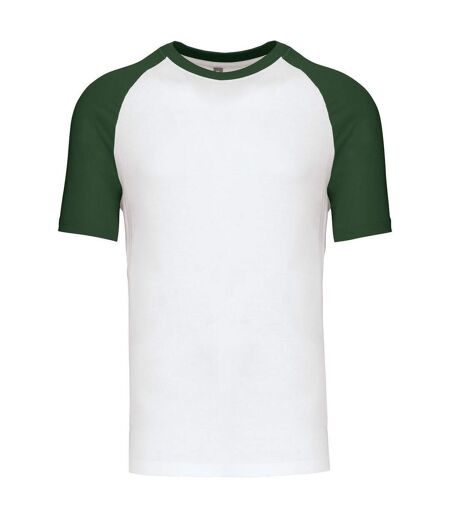 T-shirt bicolore baseball - Homme - K330 - blanc et vert foncé