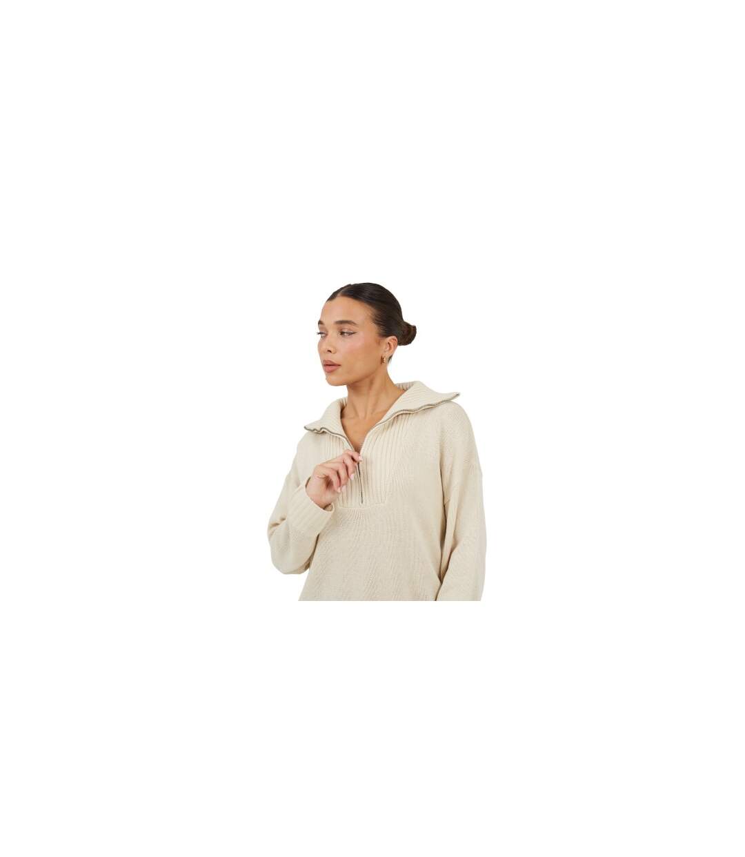 Pull Motif/style Zippé Fashion Femme Beige Gris Brave Soul-1