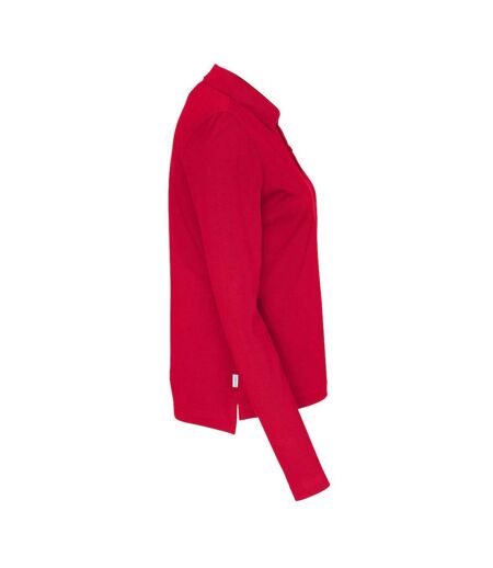 Womens/ladies Pique Long-sleeved Polo Shirt Red Cottover