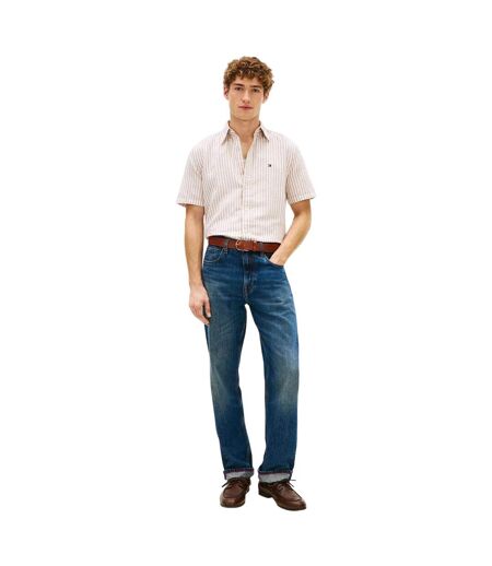 Mens Vertical Stripe Linen Blend Shirt Sandlewood Tommy Hilfiger