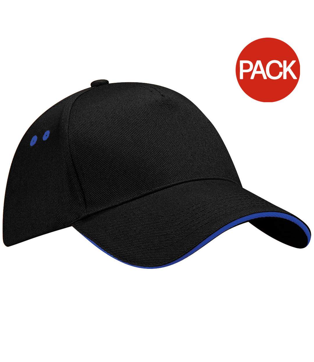 Lot De 2  Casquette Adulte Unisexe Noir Bleu Roi Vif Beechfield-2