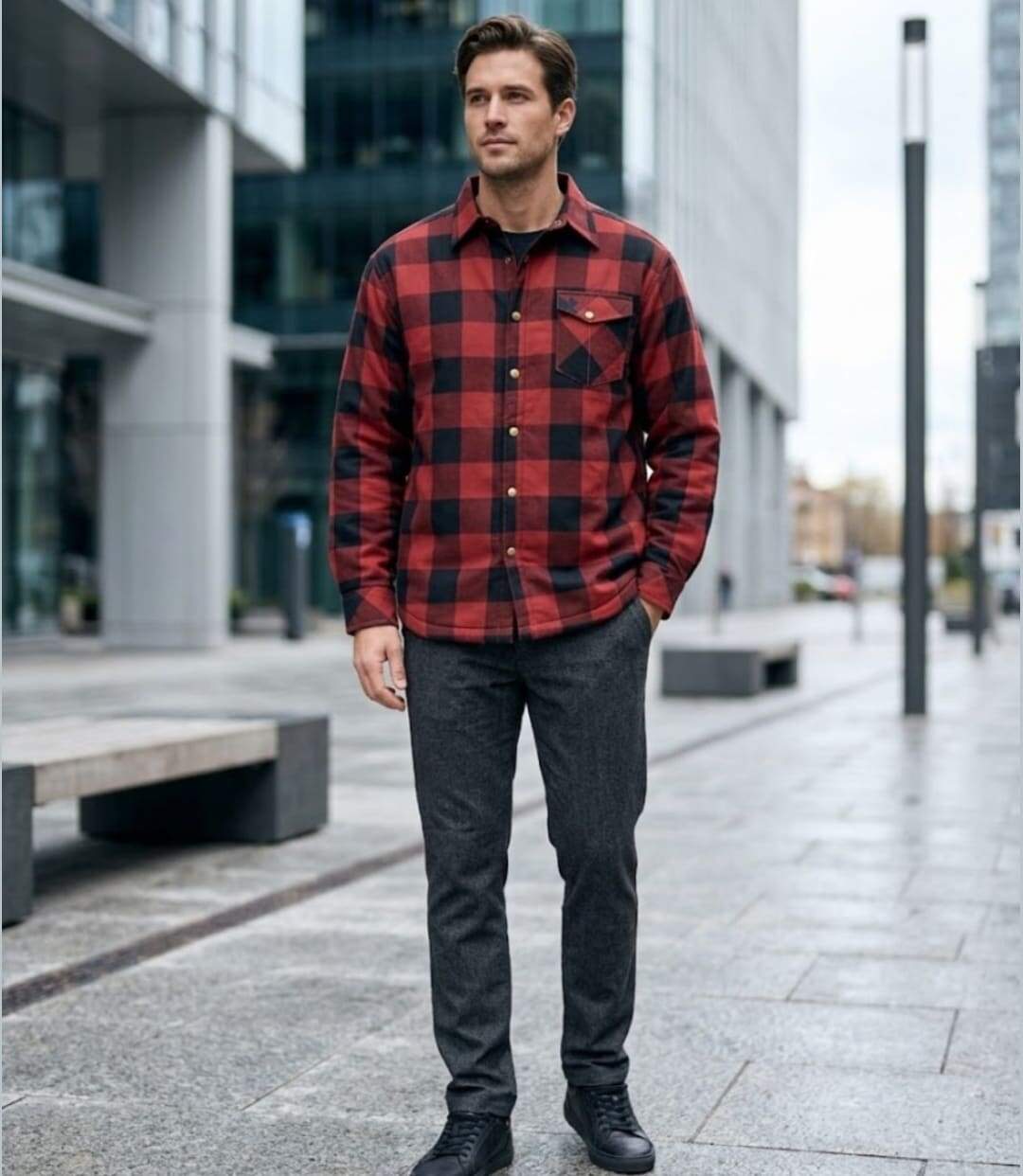 CHALLENGER BRUNO13 — Surchemise flanelle doublée rouge/noir : la chaleur garantie au style bûcheron-2