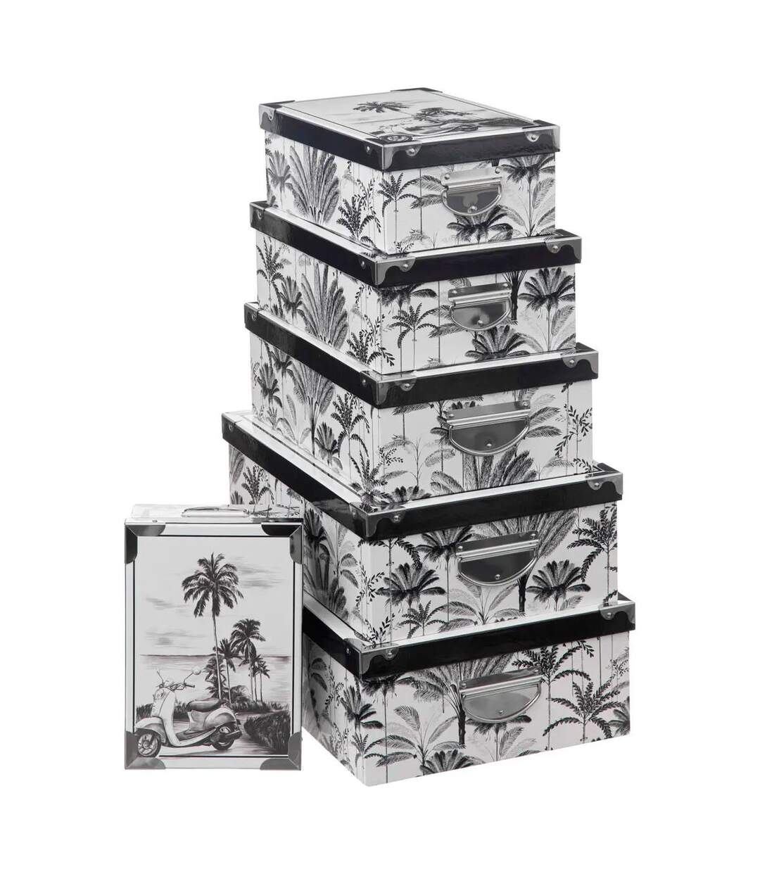 Lot de 6 Boîtes de Rangement Dolce Vita 48cm Noir & Blanc-1