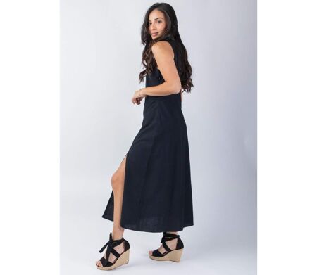 Robe longue féminine JULINE unie noire Coton Du Monde