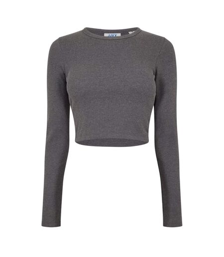 T-shirt Court Manches Longues Feline Femme Gris Foncé Chiné JJXX