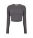 T-shirt Court Manches Longues Feline Femme Gris Foncé Chiné JJXX-2