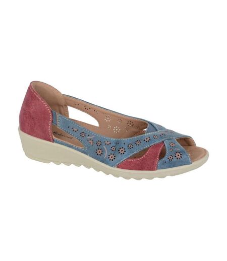 Womens/ladies Peep Toe Casual Shoes Blue Red Boulevard