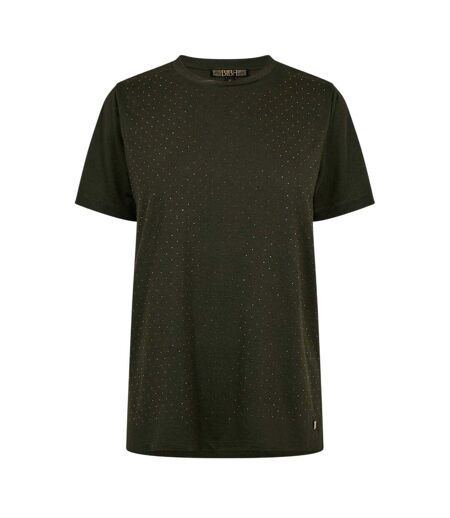 Womens/ladies Diamante T-shirt Khaki Green Biba