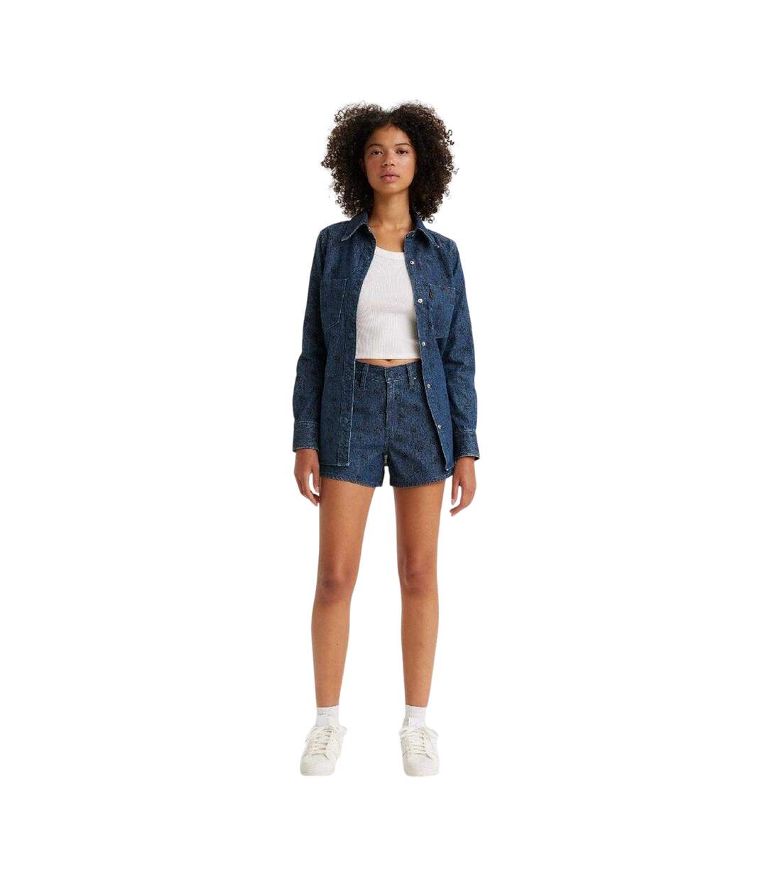 Womens/ladies Wellthread Flowers Mom Shorts Blue Levis-1