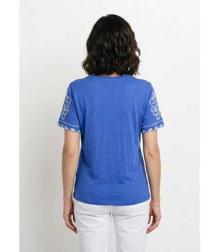 T-shirt brodé col V manches courtes