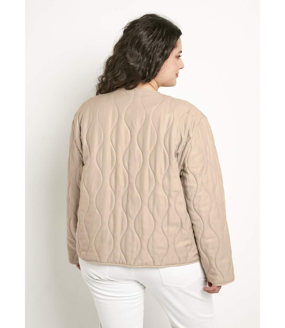 Veste unie matelassée zippée courte col rond-2