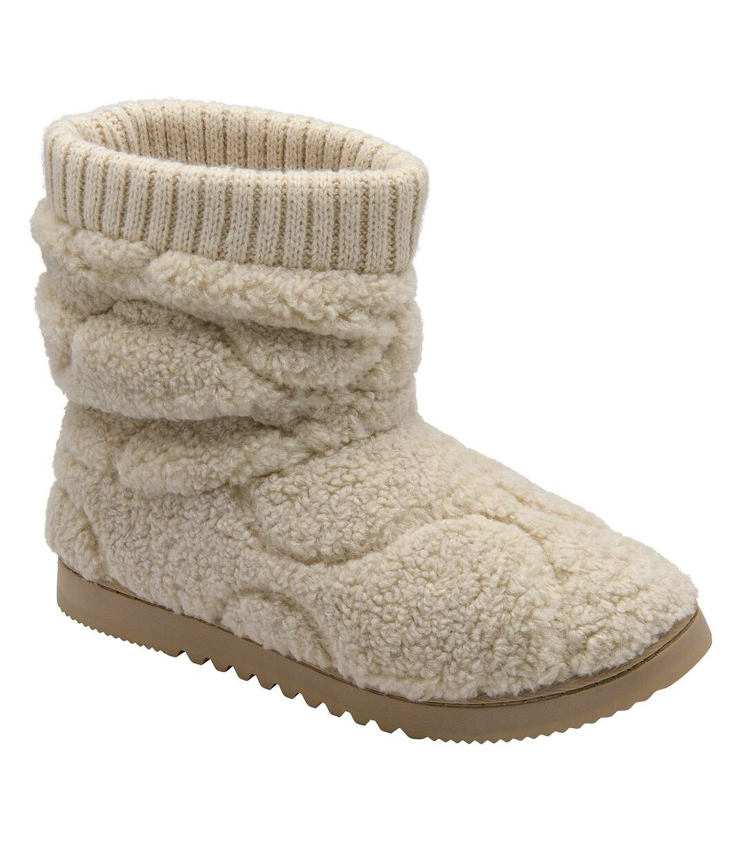 Ladies Teddy Fleece Bootie Slippers Oatmeal Taupe Warm UK 3-8-4