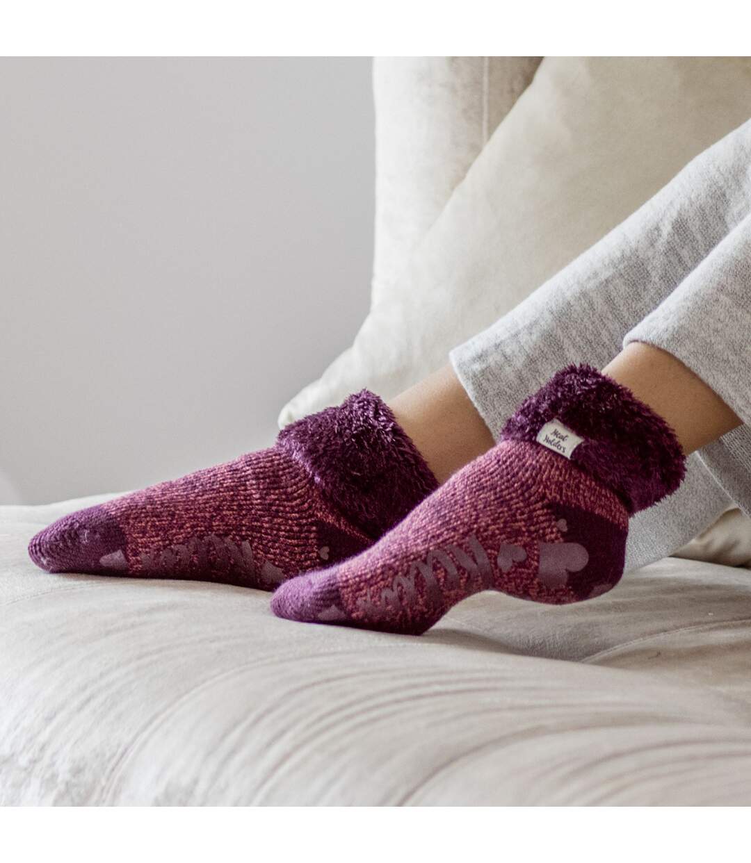 Ladies 3 Pair Multipack Fluffy Fleece Slipper Bed Socks with Non Slip Grips-3