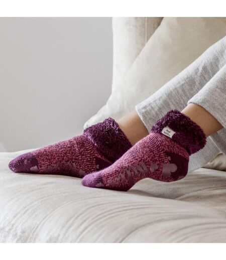 Ladies 3 Pair Multipack Fluffy Fleece Slipper Bed Socks with Non Slip Grips