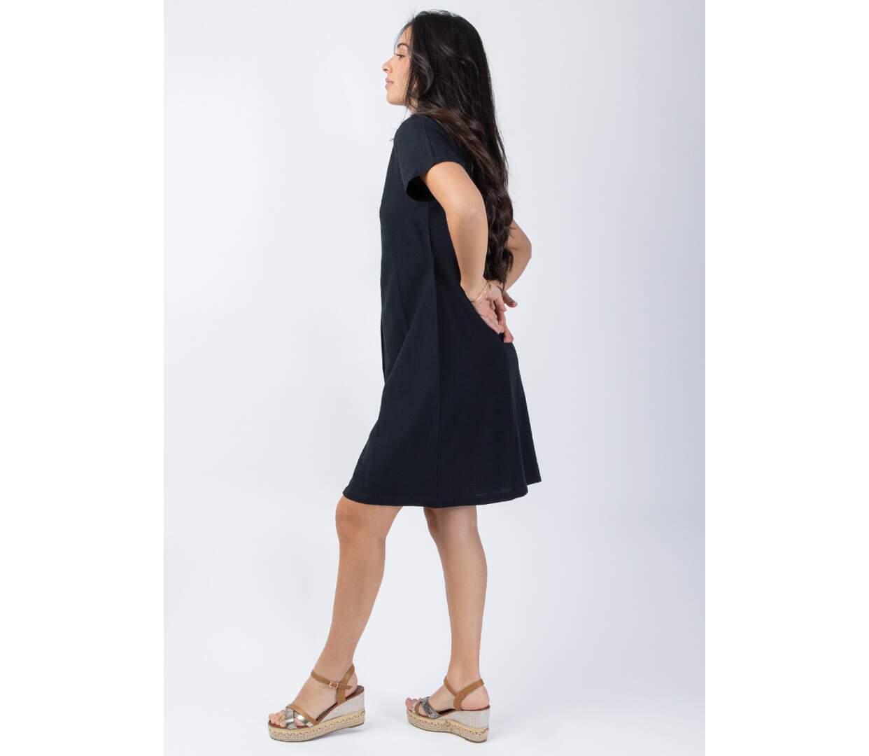 Robe courte style tailleur Albertine unie noire Coton Du Monde-3