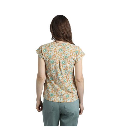 Womens/ladies alia printed jersey top deep amber Weird Fish