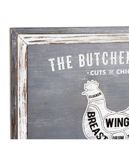 Butchers cuts chicken plaque 45cm x 3cm x 58cm white/grey Hill Interiors