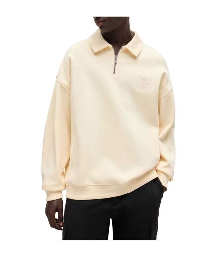 Mens Darasail Logo Zip Neck Sweatshirt Beige Hugo