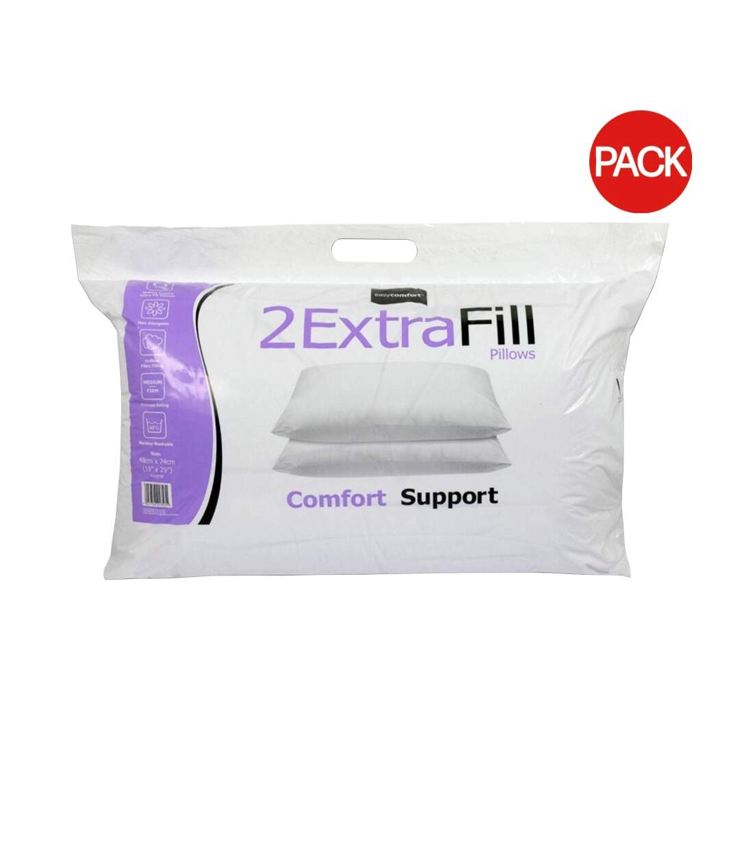 Pack of 2  Extra fill pillow  one size white Easy Comfort-1