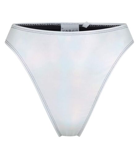 Womens/ladies Holographic High Waist Bikini Bottoms Metallic Silver Brave Soul