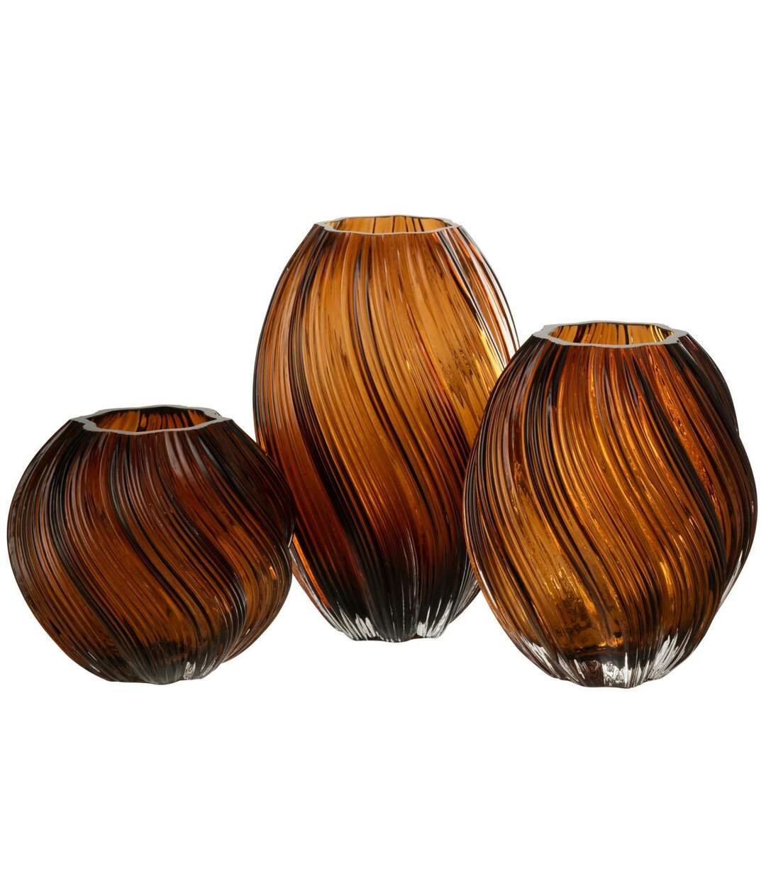 Vase Ondulé en Verre Carol 16cm Marron-2