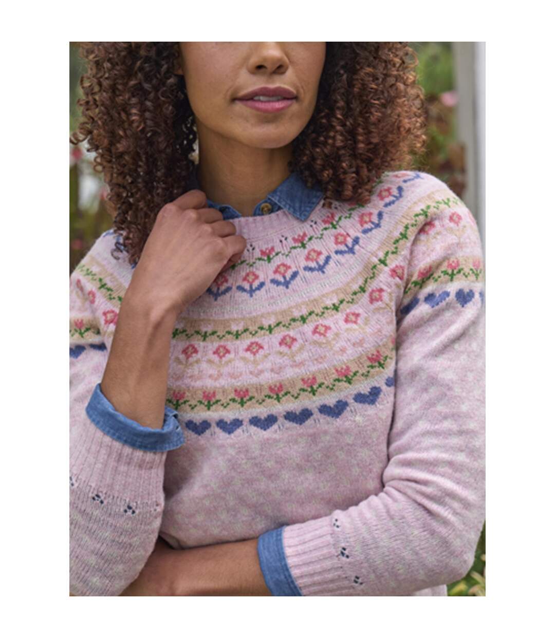 Womens/ladies Fairisle Floral Jumper Pink WoolOvers-3