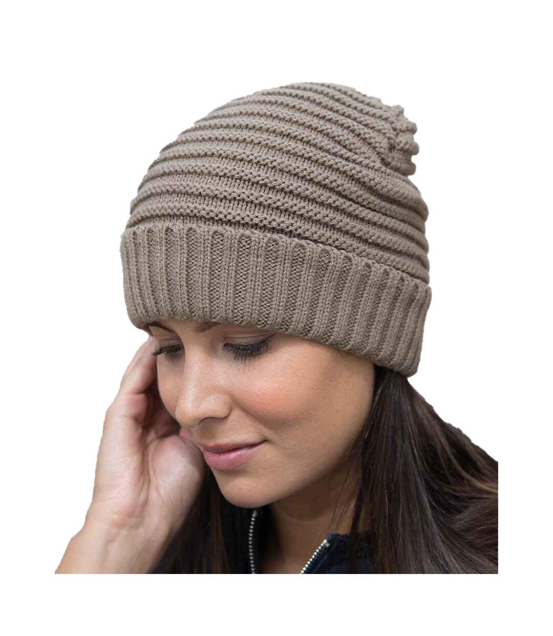 Unisex adult braided fleece lined beanie fennel Result Winter Essentials-2