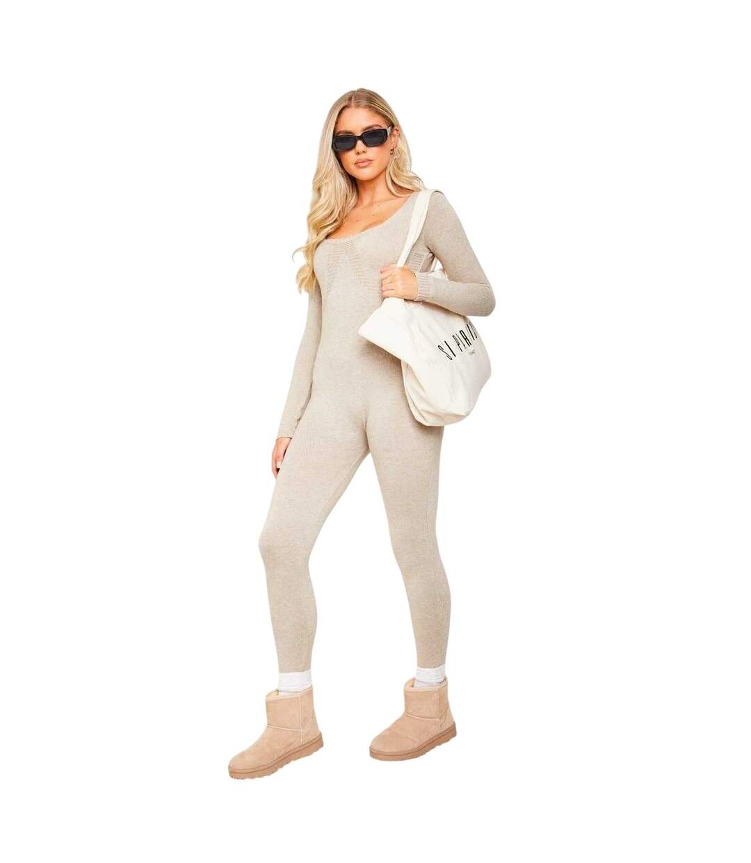 Combinaison Manches Longues Femme Blanc Cassé Missy Empire-1