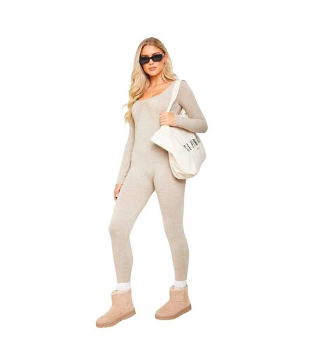 Combinaison Manches Longues Femme Blanc Cassé Missy Empire