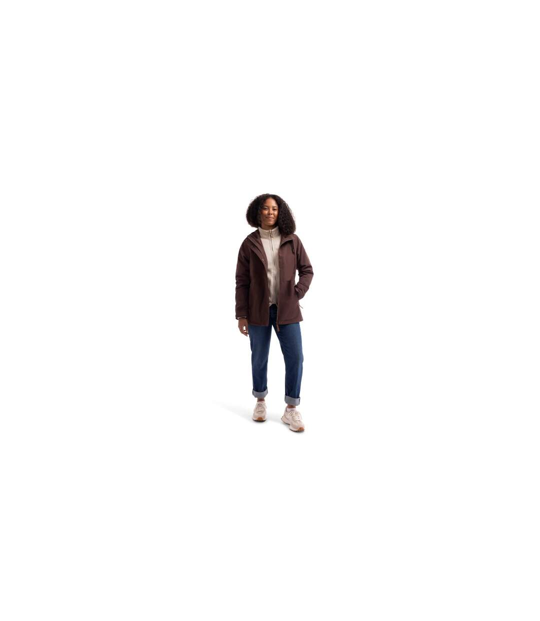 Veste Imperméable Longue À Capuche 3-en-1 Kamila Femme Marron Foncé Trespass-1