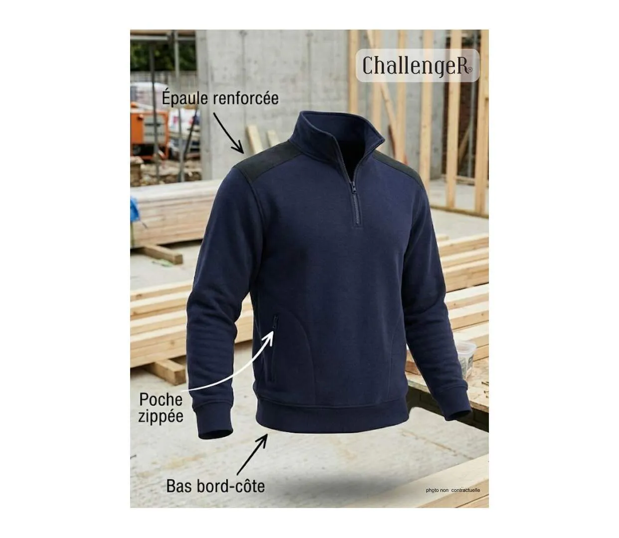 Sweat Col Camionneur Homme Pierro6 Challenger avec Renforts Épaules-5