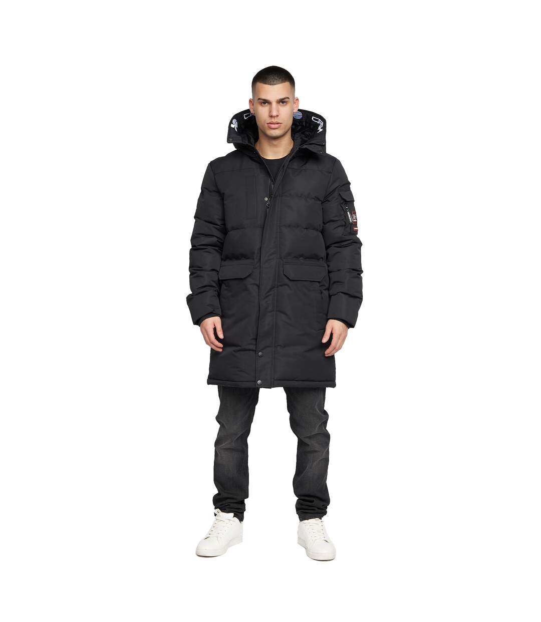 Mens Milwaka Long Padded Jacket Black Crosshatch-1