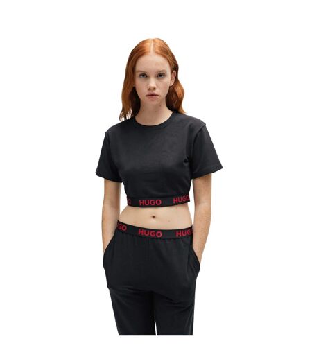 Womens/ladies Logo Ribbed Waistband Crop T-shirt Black Hugo