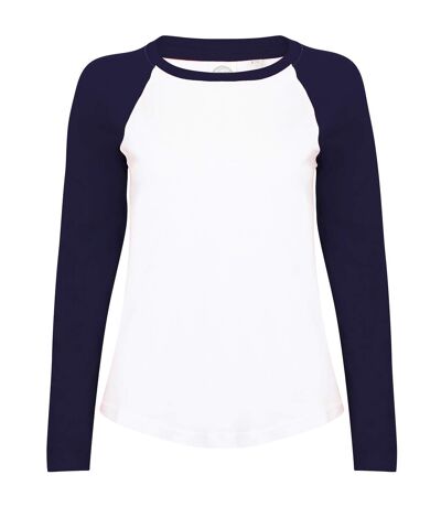 T-shirt à manches longues femme blanc/bleu marine Skinni Fit