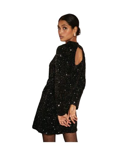 Womens/ladies sequin velvet mini dress black Dorothy Perkins