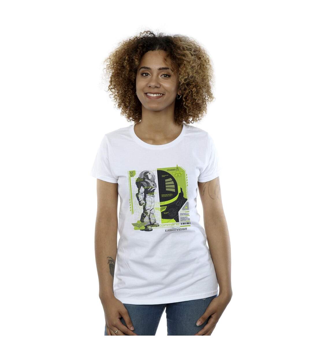 Disney T-shirt en coton à empiècement technique Lightyear Buzz Femme/Ladies (Blanc) - UTBI28932-2