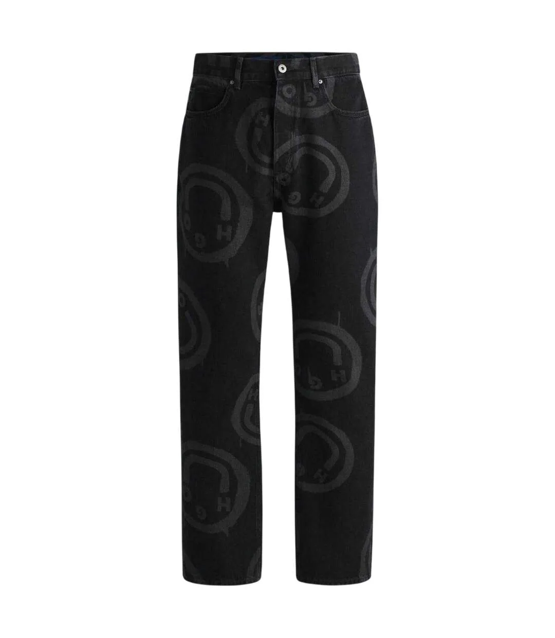 Mens Nate Graphic Print Jeans Black Hugo-2