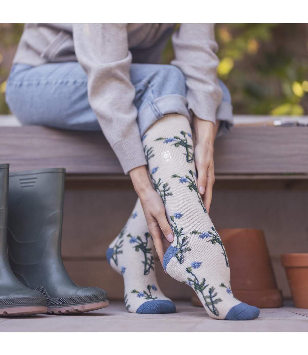 Long Wellington Boots Socks For Women | Floral Welly Socks-4