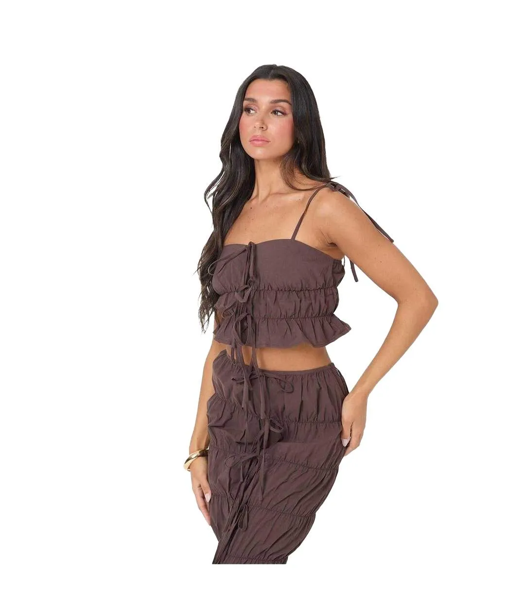 Haut Court Motif/style Ruché Femme Marron I Saw It First-2