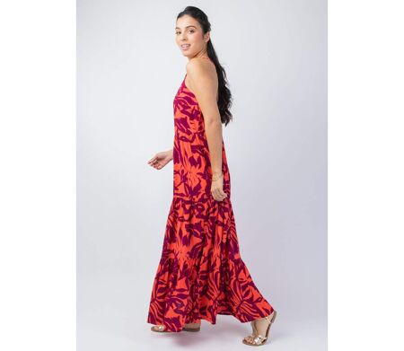 Robe longue bohème chic MONICA motif fleur de tiaré Coton Du Monde